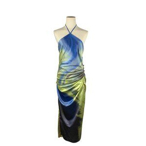 Simkhai Tie-Dye Halter Maxi Dress Size 6 With Ruched Detail